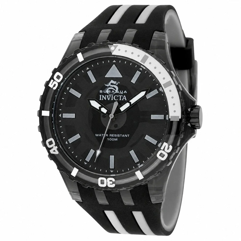 Invicta Subaqua 69447 Mens Watch Black Acrylic 44mm Case Silicone Strap 100M